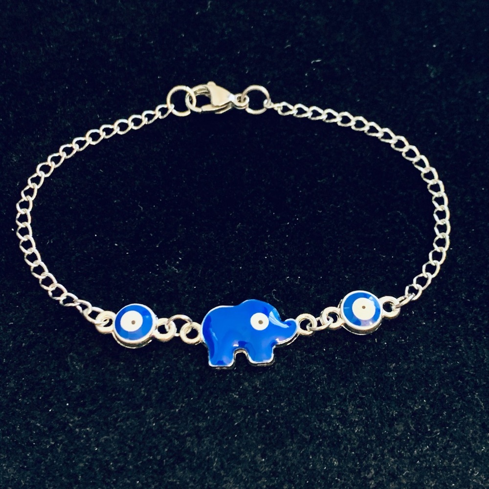 Blue Elephant Evil Eye chain bracelet or anklet - Picture 1 of 5